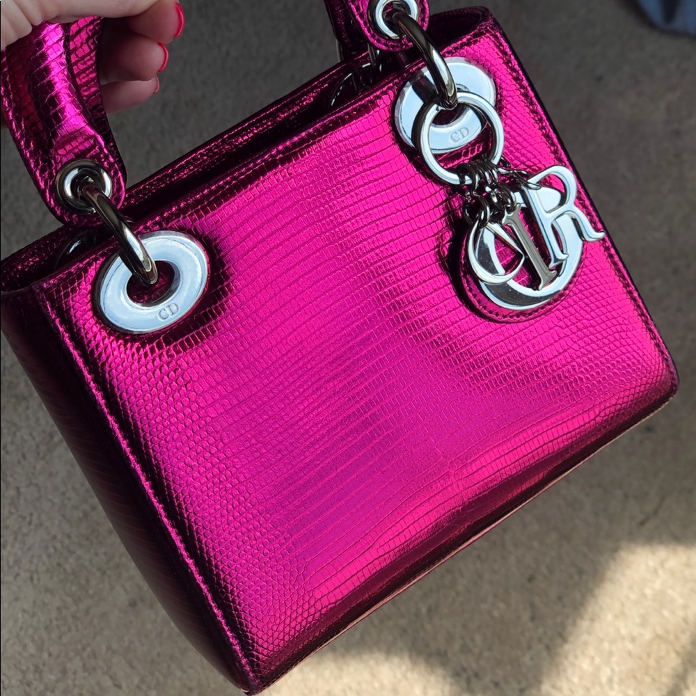 Dior Lady Dior Anemone Metallic Lizard Bag